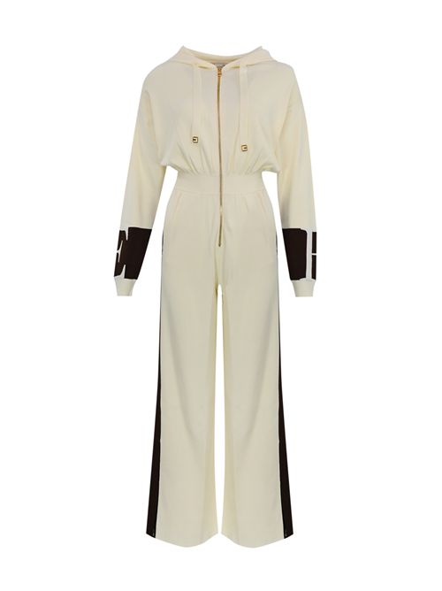 Tuta in viscosa con bande logo lucide Milk/Coffee Elisabetta Franchi | KT61S56E2EG2